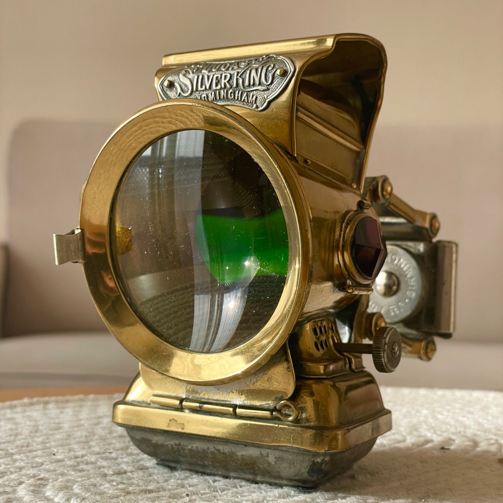 1900 s Lucas Silver King オイル-ランプ ニッケル版 バイシクルランプ ライト アウトドア 自転車 ヘッドライト