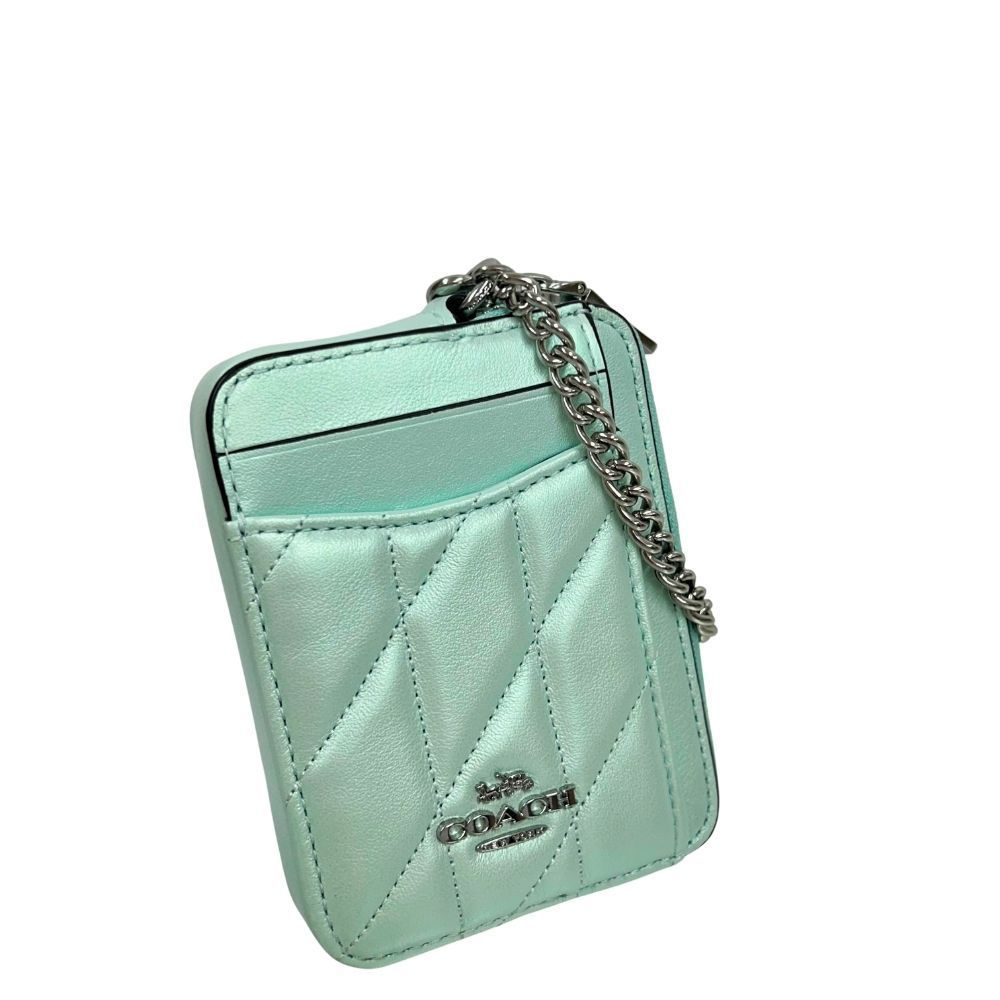コーチ 財布 レディース COACH コインケース パーライズド レザー キルティング ジップ カード ケース CBL 77 SV GN グリーン
