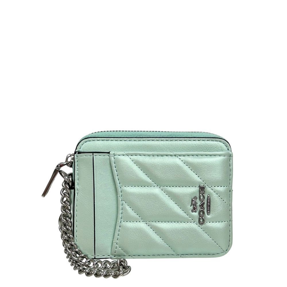 コーチ 財布 レディース COACH コインケース パーライズド レザー キルティング ジップ カード ケース CBL 77 SV GN グリーン