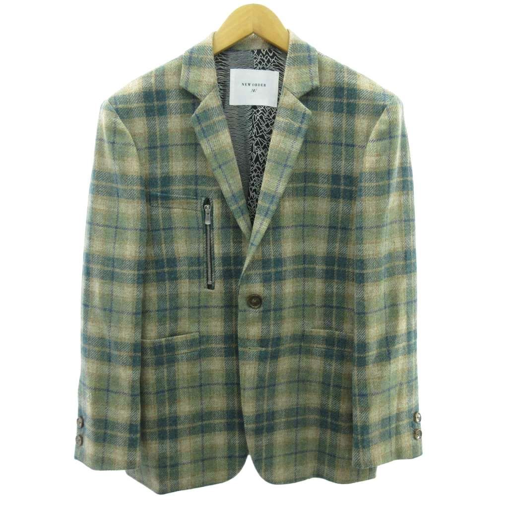 ニュー オーダー ORDER シングルスーツ セットアップ テーラードジャケット パンツ チェック柄 ウール 1 緑 グリーン ベージュ 1206