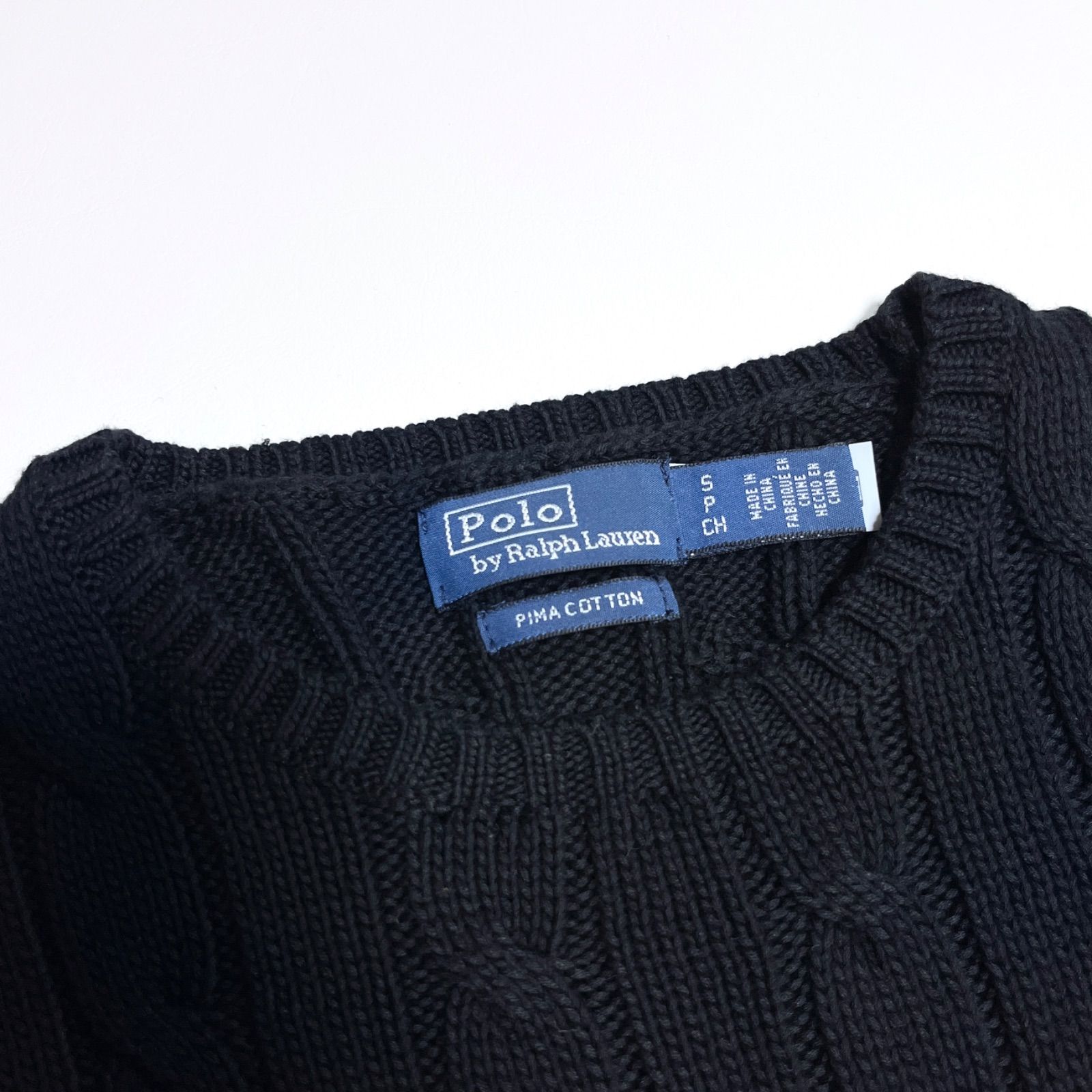 cZ20 POLO by RALPH LAUREN ピマコットン PIMA COTTON 100％ クルーネック コットン ニット セーター 長袖 ポニー刺繍 胸元 ワンポイント S ブラック 黒 ポロバイラルフローレン cZ20 Polo by Ralph Lauren ピマコットン PIMA COTTON 100％ クルー