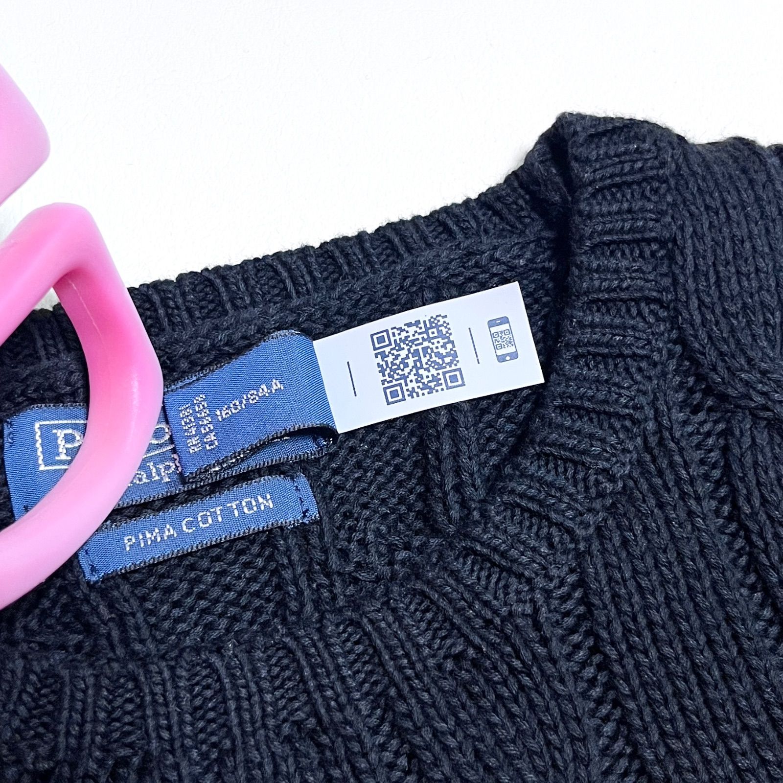 cZ20 POLO by RALPH LAUREN ピマコットン PIMA COTTON 100％ クルーネック コットン ニット セーター 長袖 ポニー刺繍 胸元 ワンポイント S ブラック 黒 ポロバイラルフローレン cZ20 Polo by Ralph Lauren ピマコットン PIMA COTTON 100％ クルー