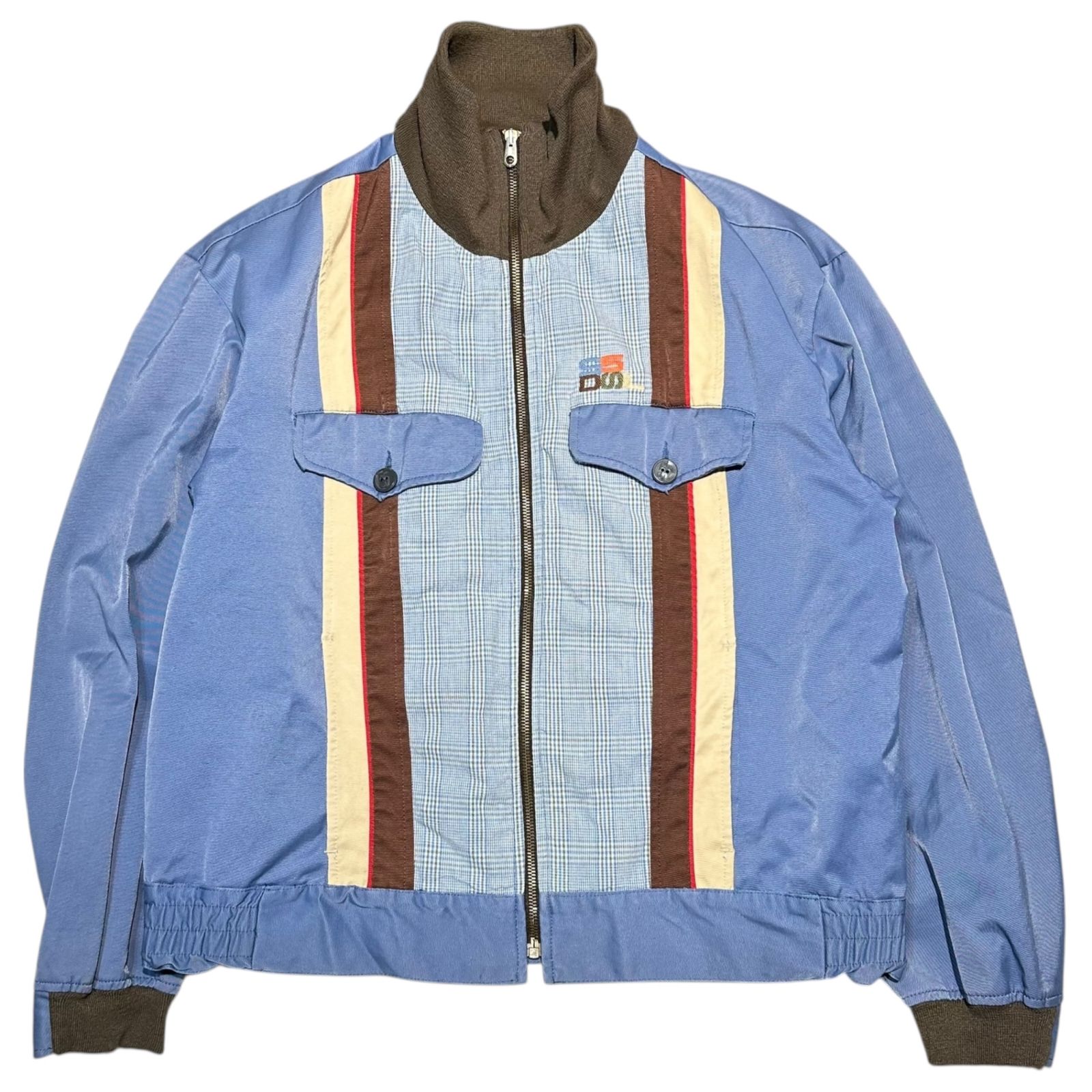 55DSL(フィフティーファイブディーエスエル) 90's Knit Rib Panel Nylon Zip-Up Jacket 90年代 ニットリブ 切替 ナイロン ジップアップ ジャケット L ブルー×ブラウン
