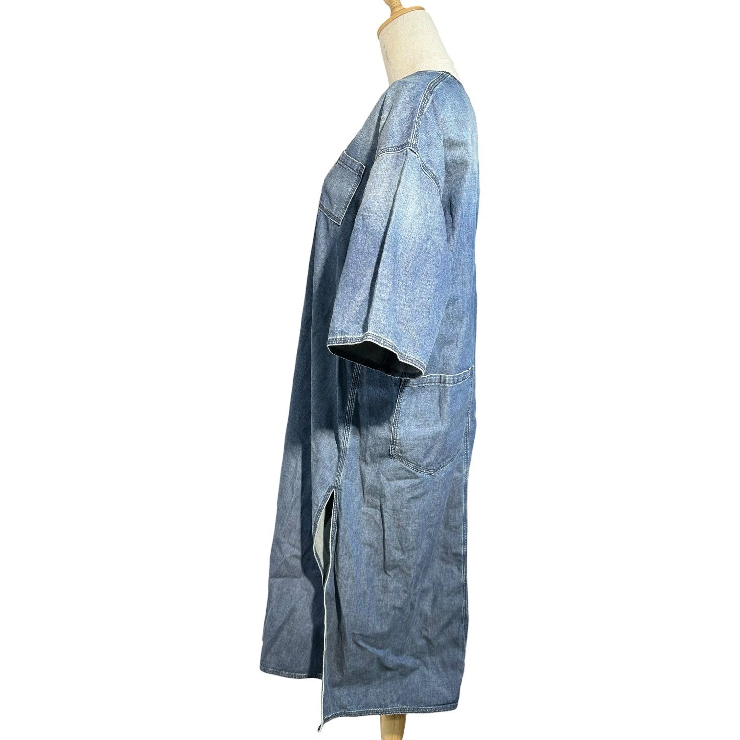 MM 6 Maison Margiela エムエムシックス 19 SS V Neck Denim Smock Dress Vネック デニム スモック ワンピース S 30512 36 S程度 インディゴ