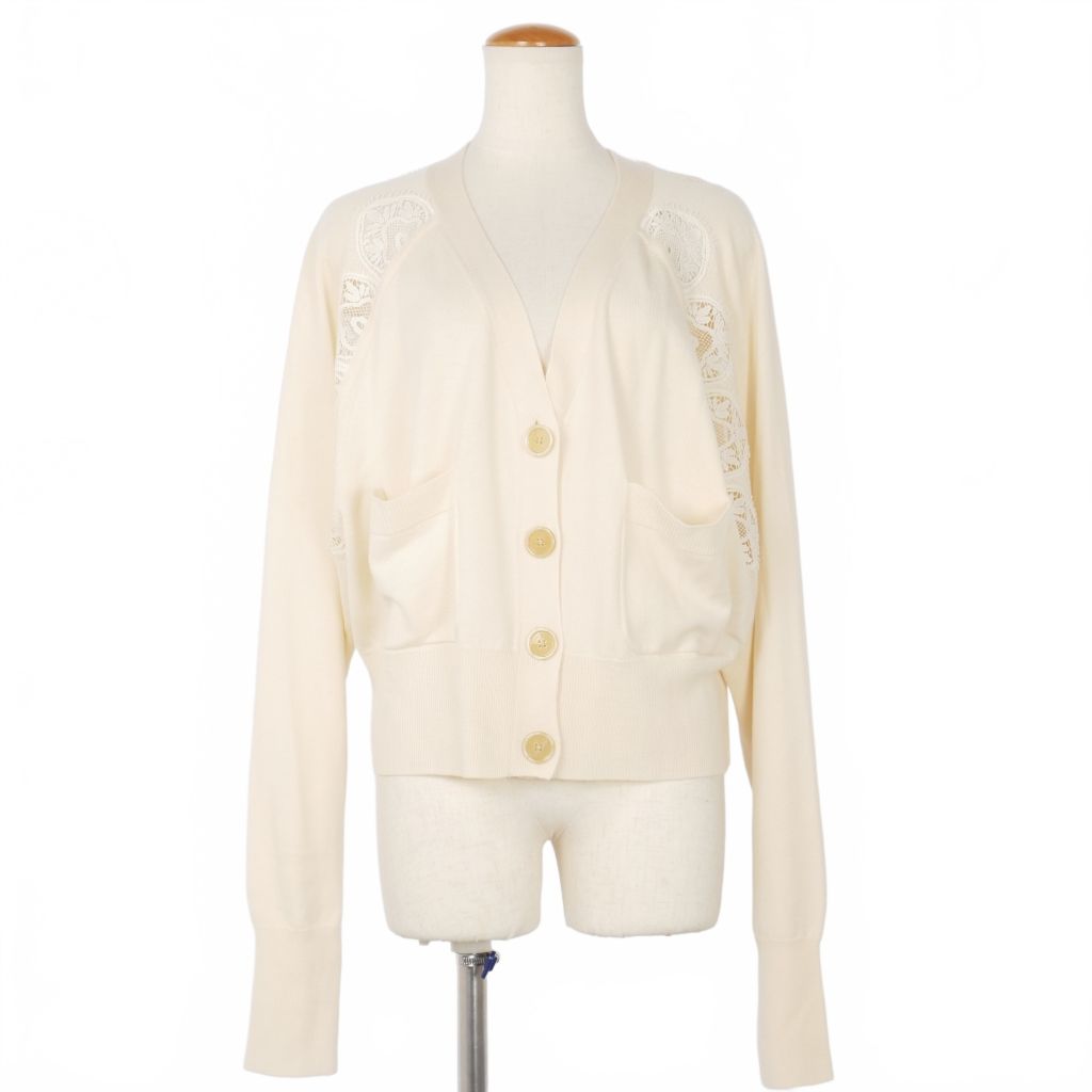 クロエ CHLOE レース切替 ニット カーディガン M ミルク アイボリー 白 クロエ CHLOE レース切替 ニット カーディガン M ミルク アイボリー 白