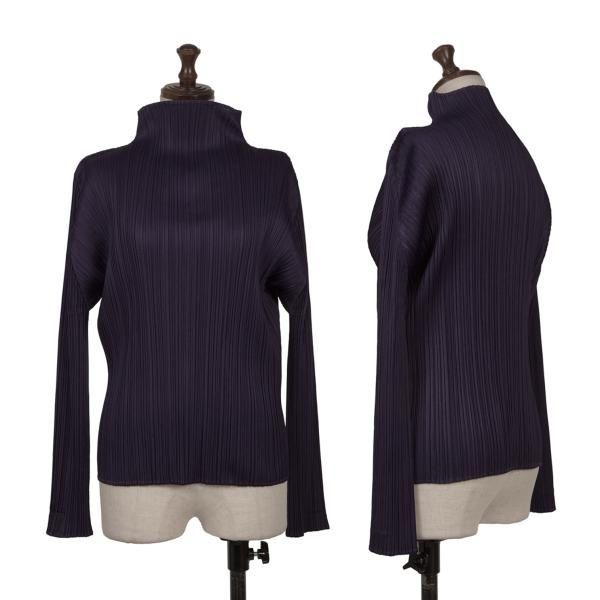 プリーツプリーズ　ハイネックカットソー(3)ストレッチ　プリーツ　エレガント プリーツプリーズPLEATS PLEASE プリーツハイネックカットソー 紫3