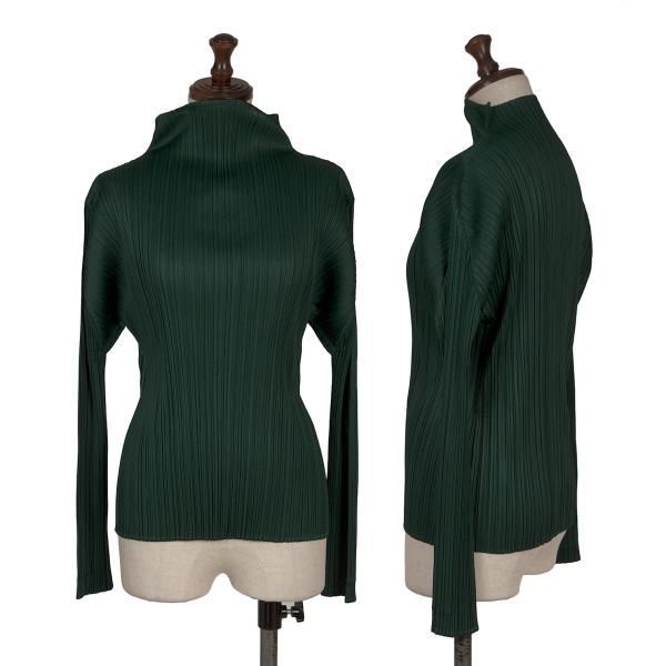 5　プリーツプリーズ　緑カットソー　サイズ3 プリーツプリーズPLEATS PLEASE プリーツハイネックカットソー 緑3