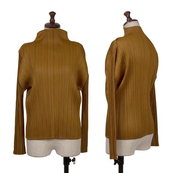 【PLEATS PLEASE】プリーツプリーズ ハイネックカットソー ブラウン プリーツプリーズPLEATS PLEASE 光沢プリーツハイネックカットソー