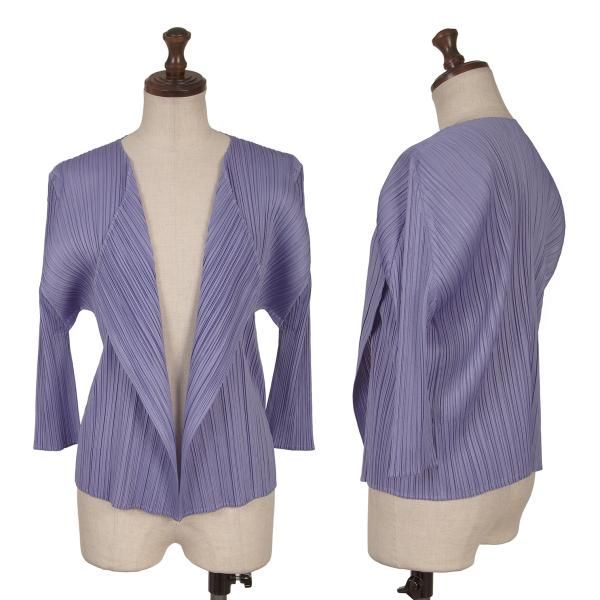 プリーツプリーズPLEATS PLEASE 七分袖プリーツボタンレスカーディガン