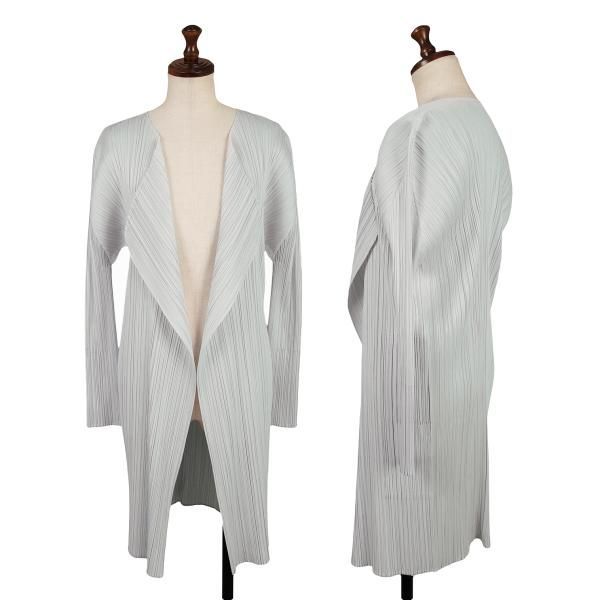 PLEATS PLEASE グレー 長袖　カーディガン プリーツプリーズPLEATS PLEASE ノーカラーボタンレスカーディガン
