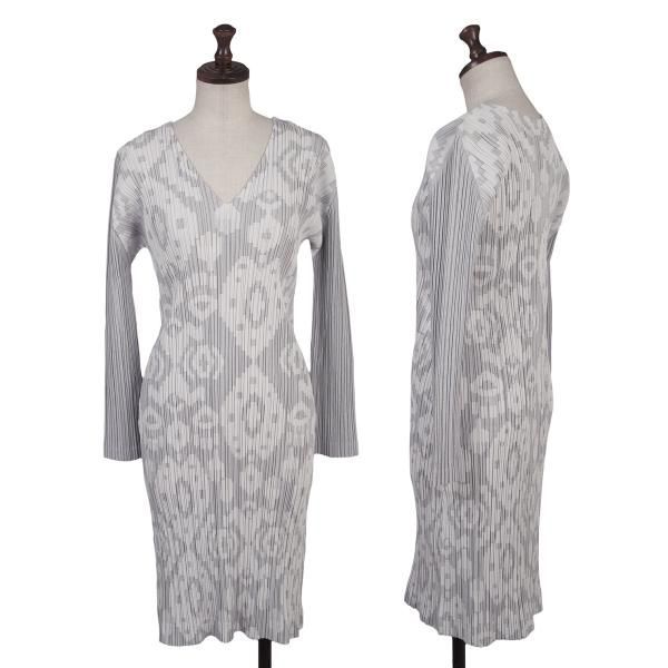PLEATS PLEASE ４ ワンピース ライトグレー Pleats Please by Issey Miyake Diagonal Pleats Dress - Light Grey