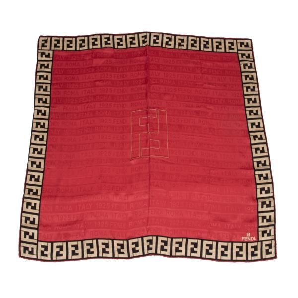 コレクション フェンディFENDI シルクズッカフレーム大判スカーフ 赤黒
