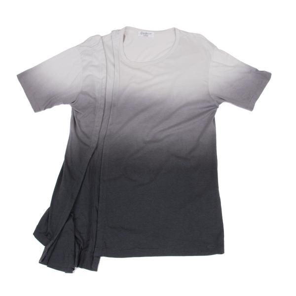 ヨウジヤマモト プールオムYohji Yamamoto POUR HOMME 染めタック切替グラデーションTシャツ グレー黒3
