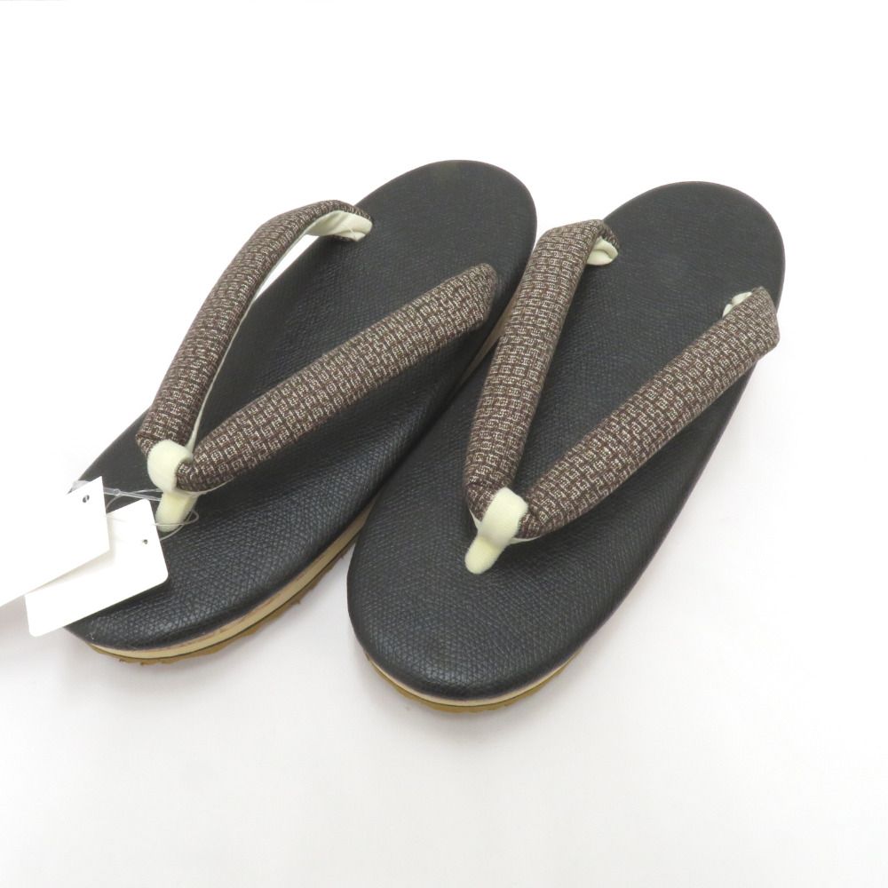 草履 ＥＶＡ使用 コルク草履 ブラック×ブラウン×ホワイト 紬地鼻緒 フリーサイズ 24.0ｃｍ 日本製 夢衣
