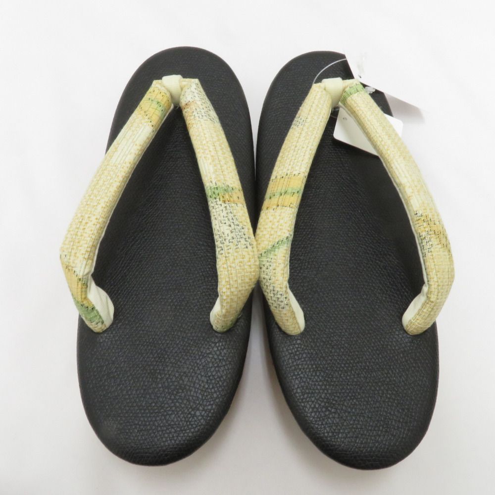 草履 ＥＶＡ使用 コルク草履 ブラック×クリーム系×ホワイト 紬地鼻緒 フリーサイズ 24.0ｃｍ 夢衣