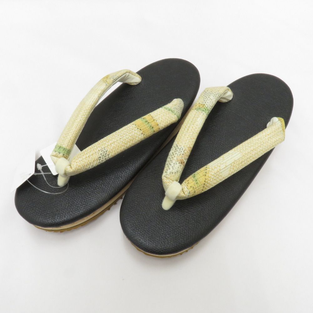 草履 ＥＶＡ使用 コルク草履 ブラック×クリーム系×ホワイト 紬地鼻緒 フリーサイズ 24.0ｃｍ 夢衣