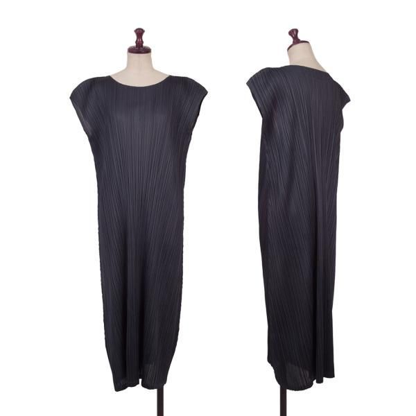 プリーツプリーズPLEATS PLEASE プリーツノースリーブワンピース 紺3