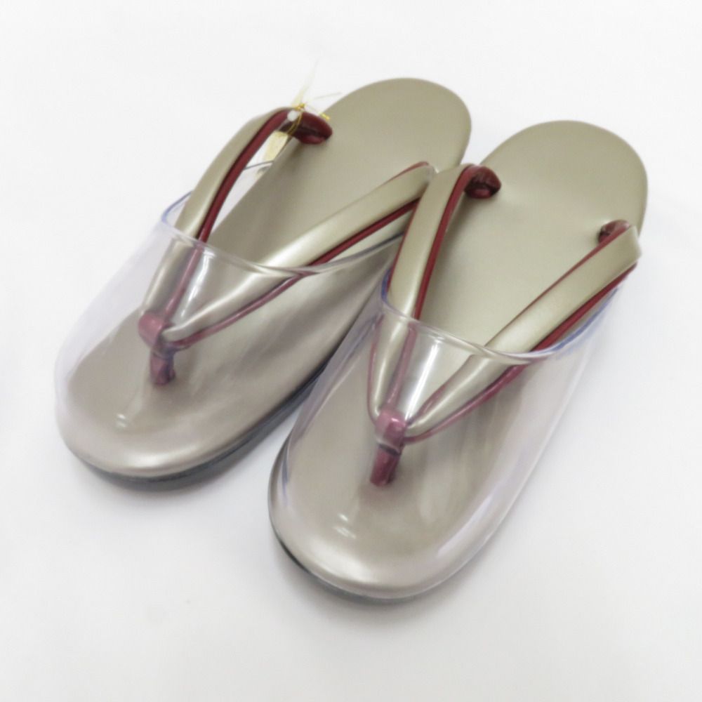 草履 雨草履 フリーサイズ ウレタンソール カバー付 ゴールドグレー×小豆色 エナメル しぐれ履き 爪付