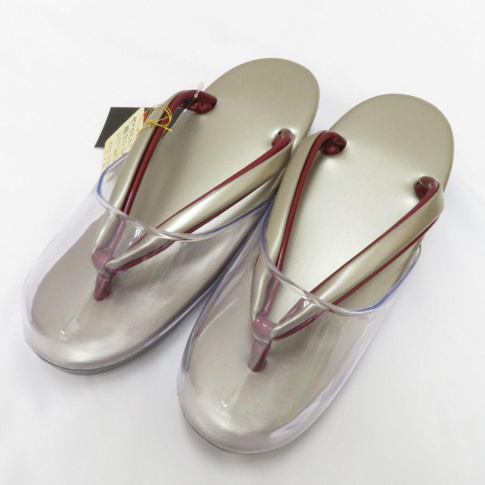 草履 雨草履 LLサイズ 25 cm ウレタンソール カバー付 日本製 ゴールドグレー×小豆色 エナメル しぐれ履き 爪付