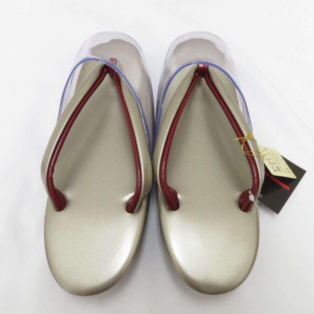 草履 雨草履 LLサイズ 25 cm ウレタンソール カバー付 日本製 ゴールドグレー×小豆色 エナメル しぐれ履き 爪付