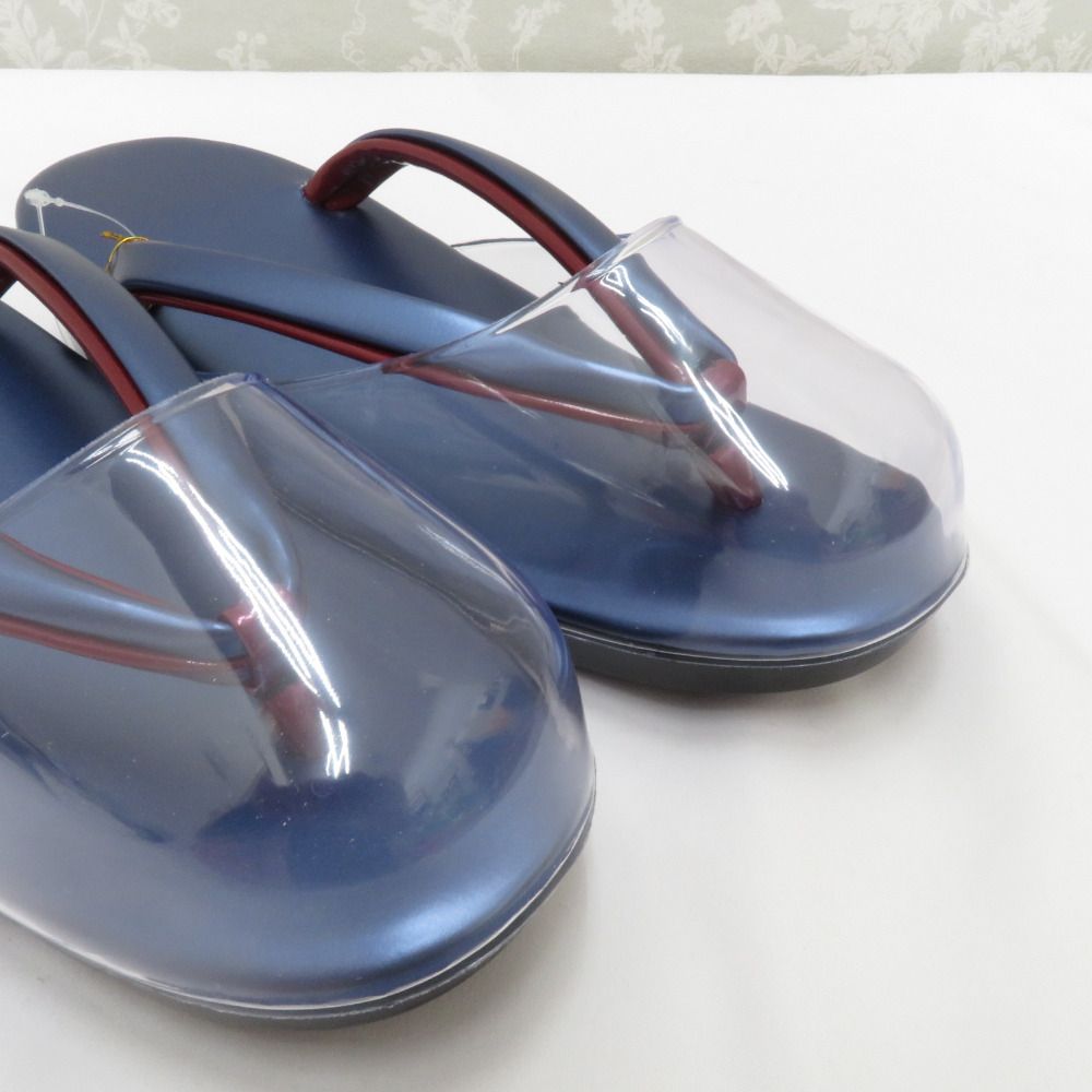  草履 雨草履 LLサイズ 25 cm ウレタンソール カバー付 日本製 ブルー系×小豆色 エナメル しぐれ履き 爪付 草履 和装履物