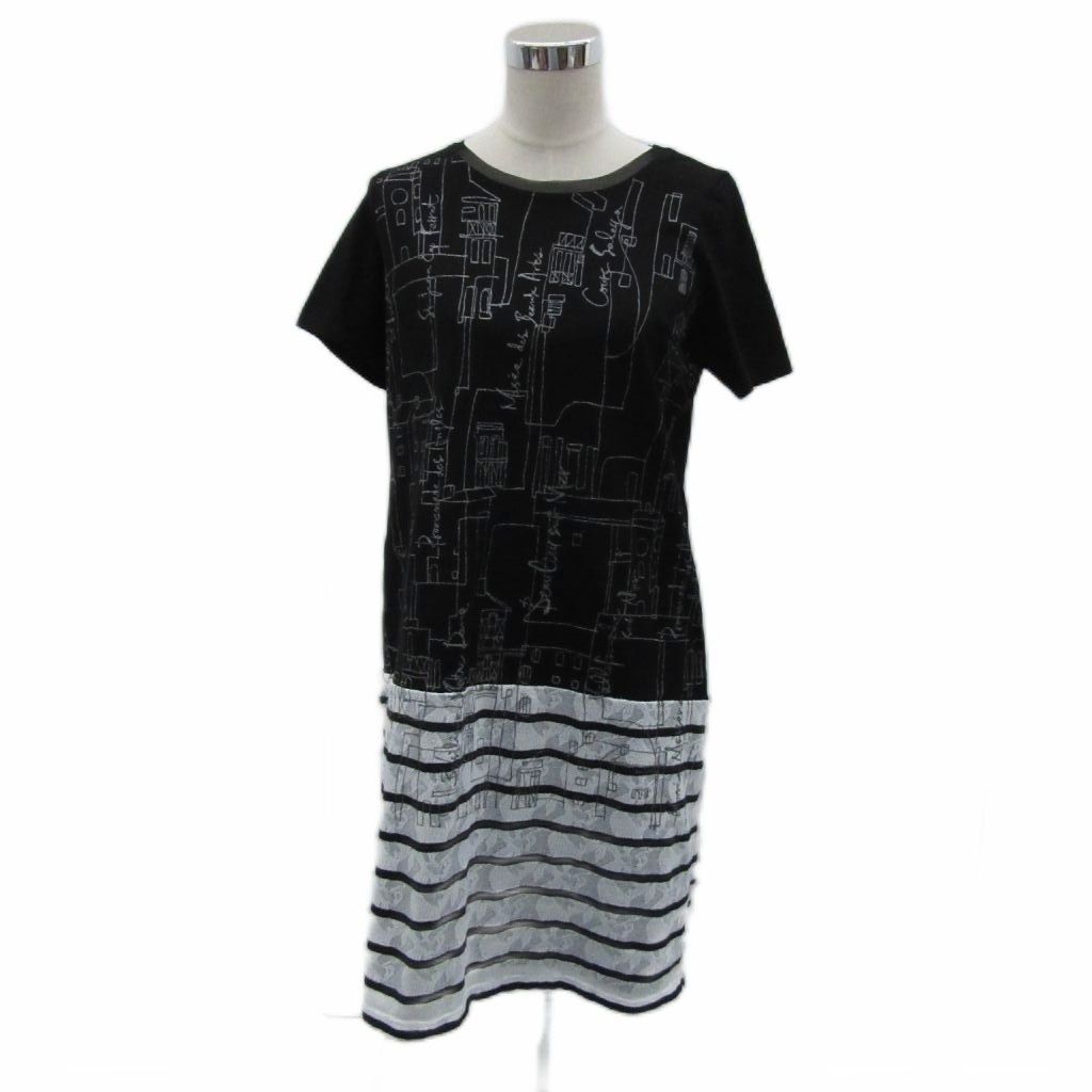 t.b ティービー センソユニコ ワンピース 半袖 ひざ丈 38 M 黒