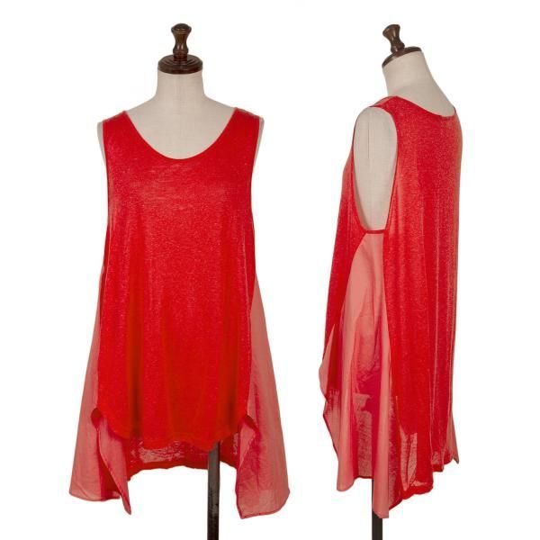 タケシコウサカバイ ワイズ ピンクレーベルTAKESHI KOSAKA by Y's Pink Label 異素材切替天竺ロングタンクトップ 赤ピンク2