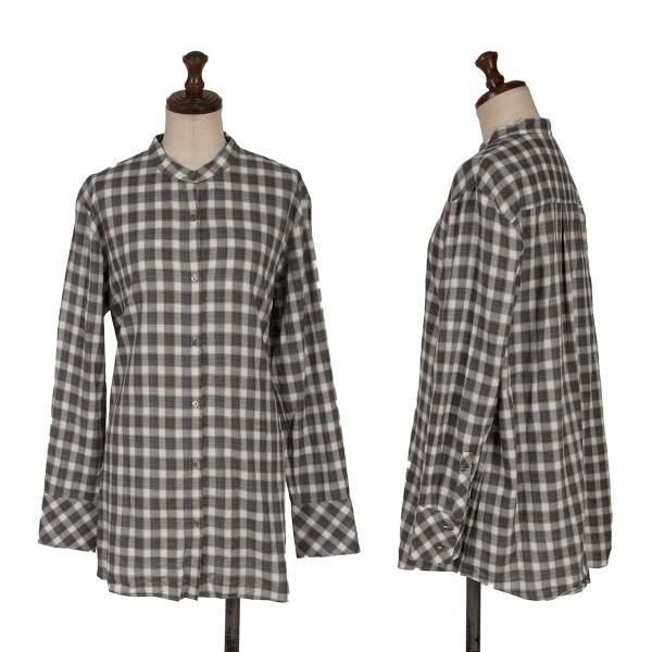 セオリーTheory コットンチェックバンドカラーシャツ チャコールオフS