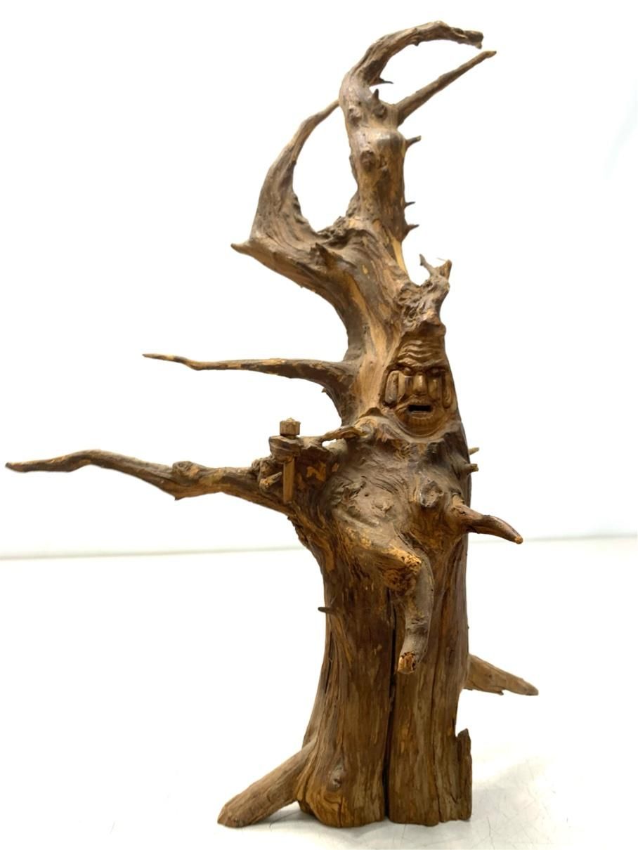 貴重 根彫 不動明王 人物像 木彫り 骨董 流木アート 仏教美術 レトロ