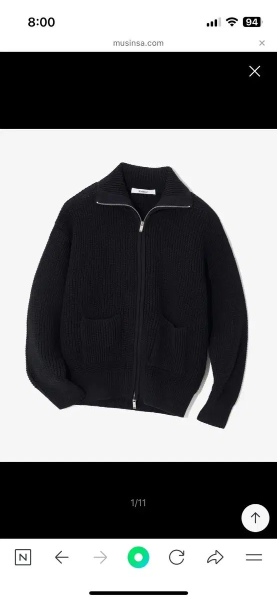 KNITTED ソフトコットン ヘビー ワッフル ツーウェイ ジップアップ カーディガン BLACK XL サイズ