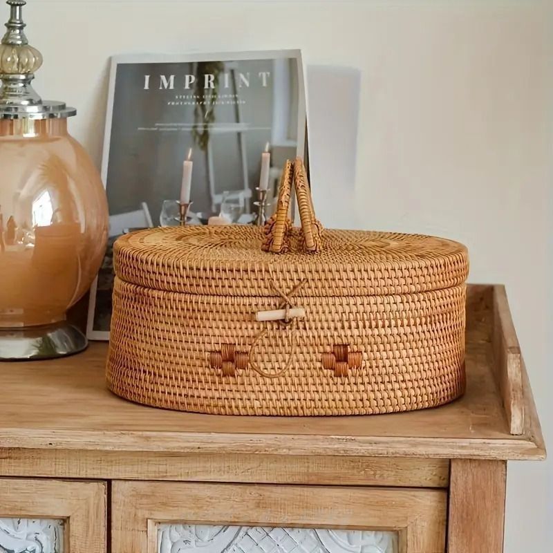 収納バスケット 収納ボックス オーバル 楕円形 籐 ラタン 茶道具入れ