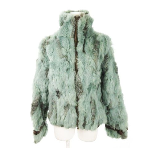 【中古】MAX A ラビットファーブルゾン スタンドカラー ダブルジップ 毛皮 ベルトデザイン スエード 3 L 緑 MAX A ラビットファーブルゾン スタンドカラー ダブルジップ 毛皮