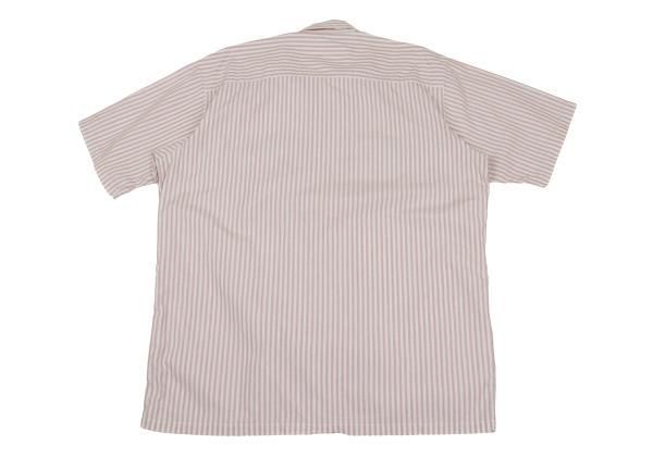 パパスPapas アウトレット コットンストライプ半袖シャツ ピンクベージュL