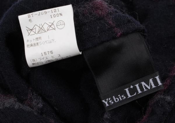 ワイズビスリミY's bis LIMI 格子柄縮絨スナップボタンジャケット 紺紫