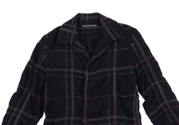 ワイズビスリミY's bis LIMI 格子柄縮絨スナップボタンジャケット 紺紫