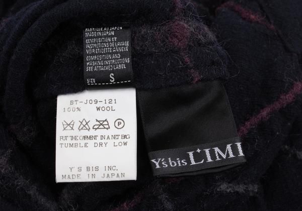 ワイズビスリミY's bis LIMI 格子柄縮絨スナップボタンジャケット 紺紫