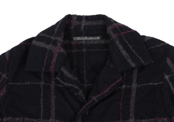 ワイズビスリミY's bis LIMI 格子柄縮絨スナップボタンジャケット 紺紫