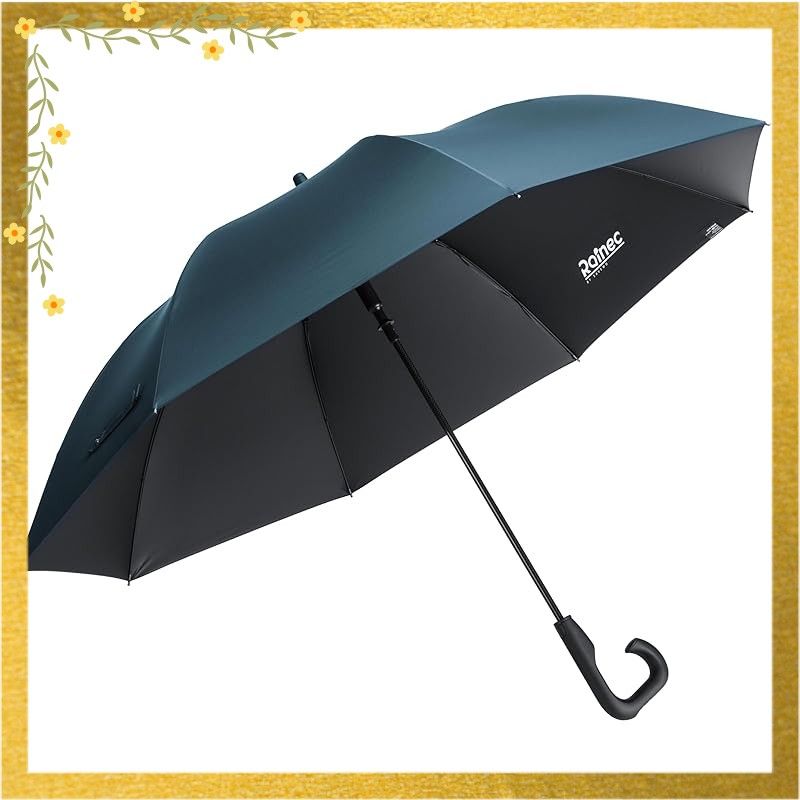 SAVEWO Rainec Prime 晴雨兼用 長傘 超軽量365g カーボン骨組 ワンタッチ自動開け 完全遮光・遮熱 -16℃体感温度差 UVカット99.95% U型ハンドル 滑り止め先端 全長84cm 強風に強い 豪雨/梅雨/台風対応 収納ポーチ付き 0