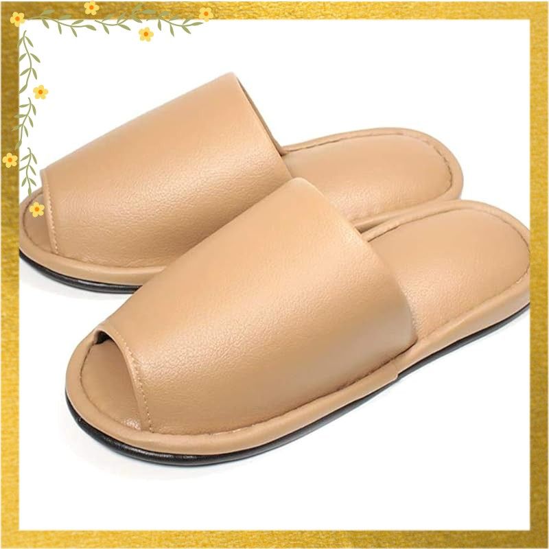 レザー調 スリッパ 抗菌 5足セット 約26 cm 男女兼用 水拭き可 来客用 業務用 前開き Free ベージュ measurement_26_point_0_centimeters