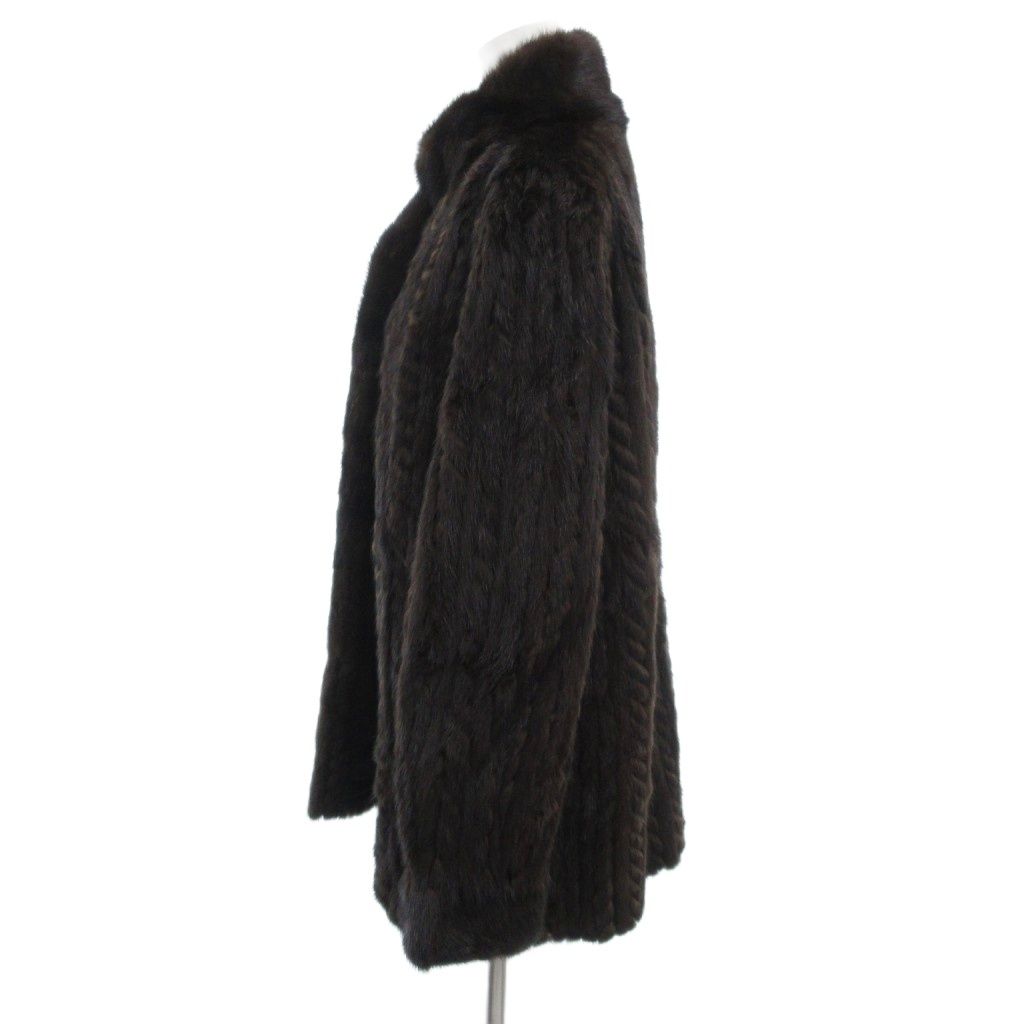 GINZA BELLA ファーコート 毛皮 ミンク ツイスト ケーブル編み 茶