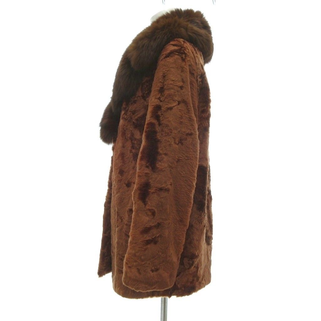 【中古】ヤマオカ yamaoka ファーコート 毛皮 ラム 衿フォックス ミドル ハーフ丈 茶 ブラウン /UO ■GY18 ヤマオカ yamaoka ファーコート 毛皮 ラム 衿フォックス ミドル ハーフ
