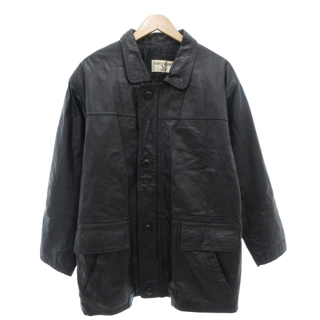 ヴァレンティノ ヴァレンチノ VALENTINO UOMO レザーコート L ステンカラー 本革 ミドル ハーフ丈 黒 ブラック /AE ■GY18