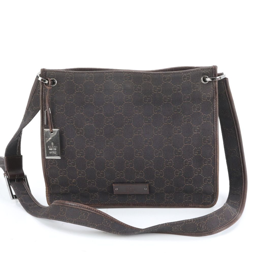 極美品 グッチ GG キャンバス 91762 レザーz ショルダーバッグ 斜め