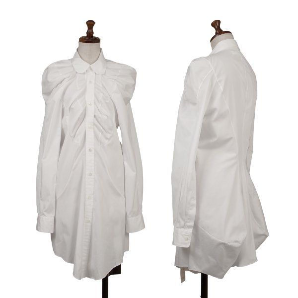 ジュンヤワタナベ コムデギャルソンJUNYA WATANABE COMME des GARCONS コットンカーブ切替ギャザーシャツワンピース 白M