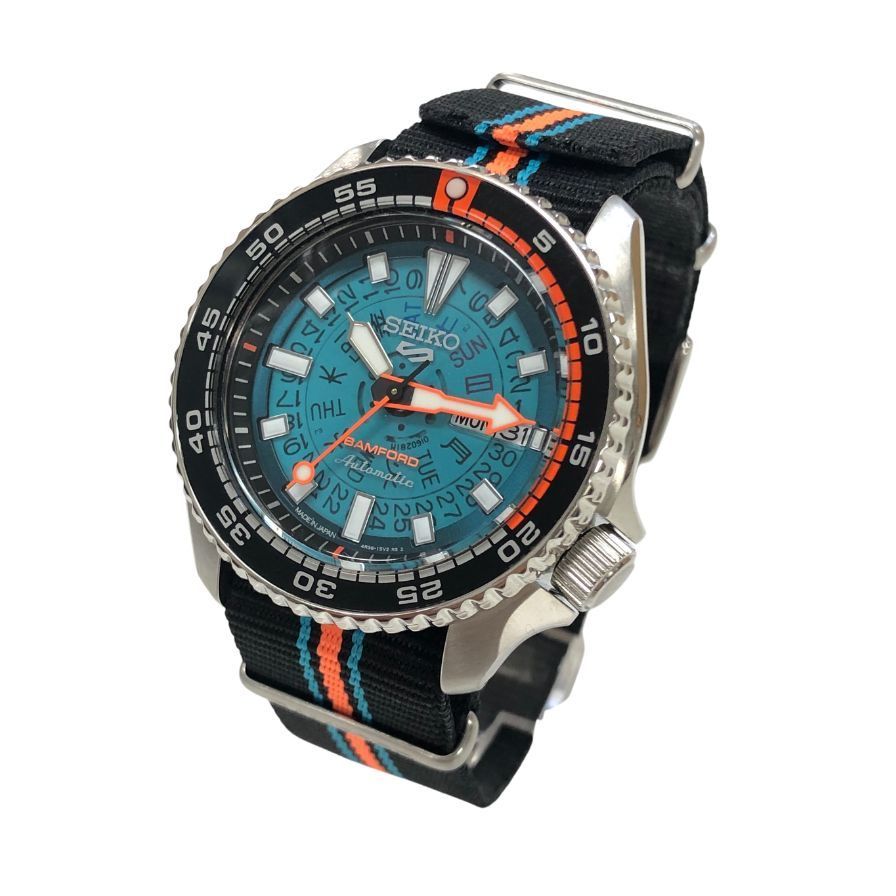 セイコー バンフォード コラボ 腕時計 自動巻 5スポーツ SBSA 315 シルバー 青文字盤 SEIKO BAMFORD AFI 5