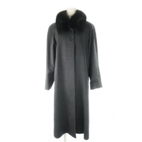 【中古】ベルタボーノ BELTA BUONO ステンカラーコート カシミア フォックスファー 毛皮 ロング丈 9 グレー ベルタボーノ BELTA BUONO ステンカラーコート カシミア フォックス