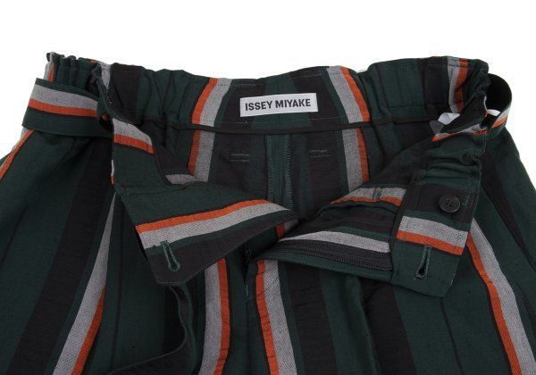 イッセイミヤケISSEY MIYAKE リネン混紡ストライプ織りワイドパンツ