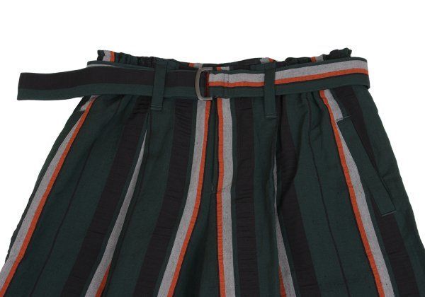 イッセイミヤケISSEY MIYAKE リネン混紡ストライプ織りワイドパンツ