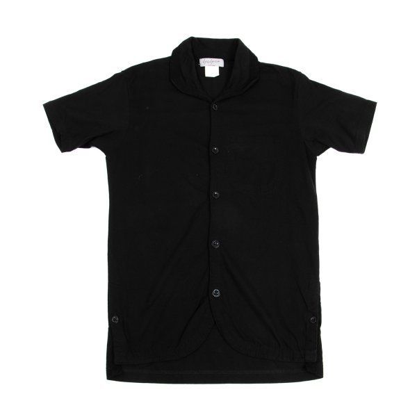 ヨウジヤマモト プールオムYohji Yamamoto POUR HOMME サイドスリットラウンドカラー半袖シャツ 黒M位
