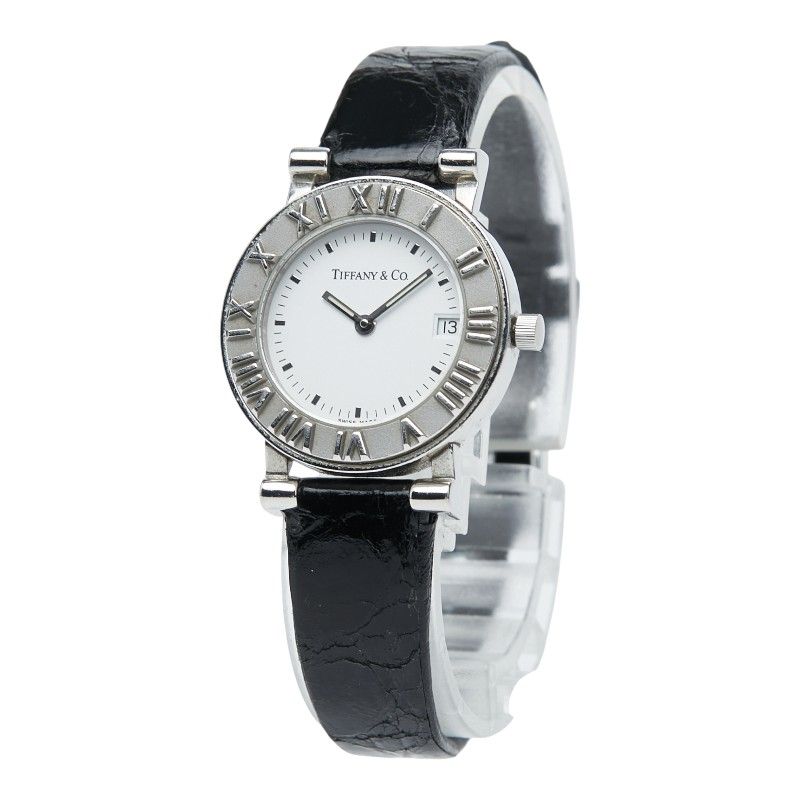 ティファニー アトラス ベルト 社外品 シルバー ブラック ステンレススチール レザー レディース TIFFANY-Co. 214-44723
